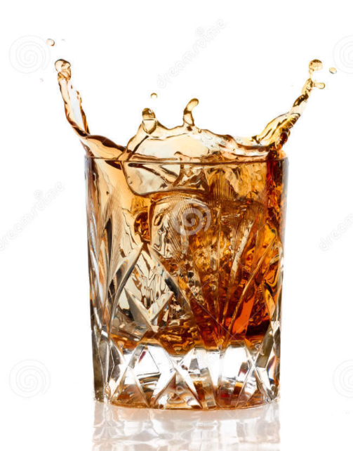 an ice cube splahing in a glass of bourbon. Our bourbon balsamic is flavoured with notes of vanilla  and aged in barrels. Contains No alcohol