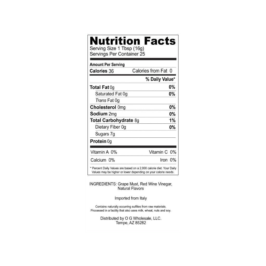Nutritional label for balsamic vinegar