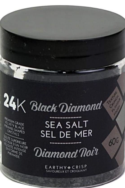 Black Diamond flaked sea salt in 60 gram container